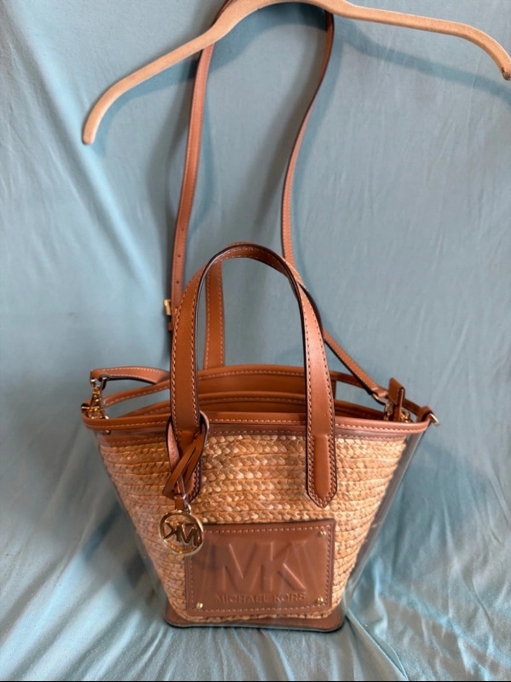 Michael Kors Brown Straw Logo Tote Bag authentic
